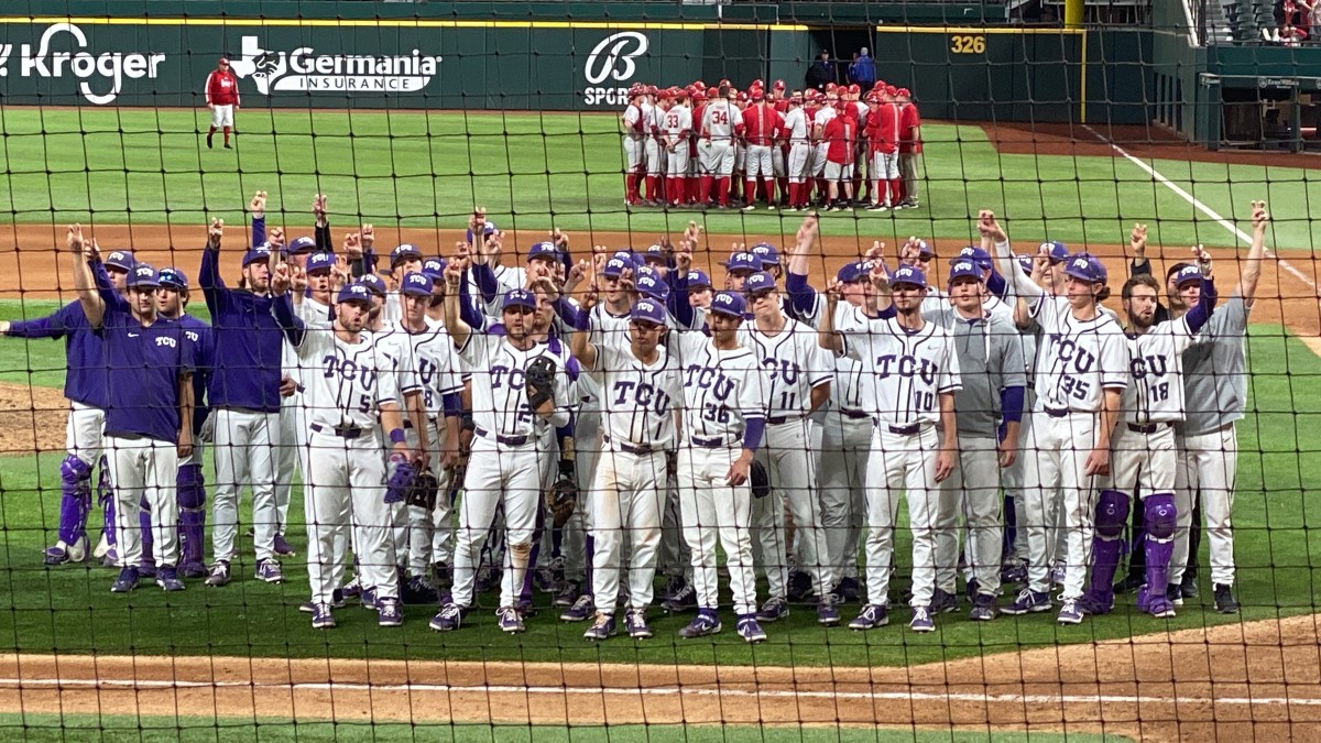 TCU Baseball after beating Nebraska at Globe Life Field